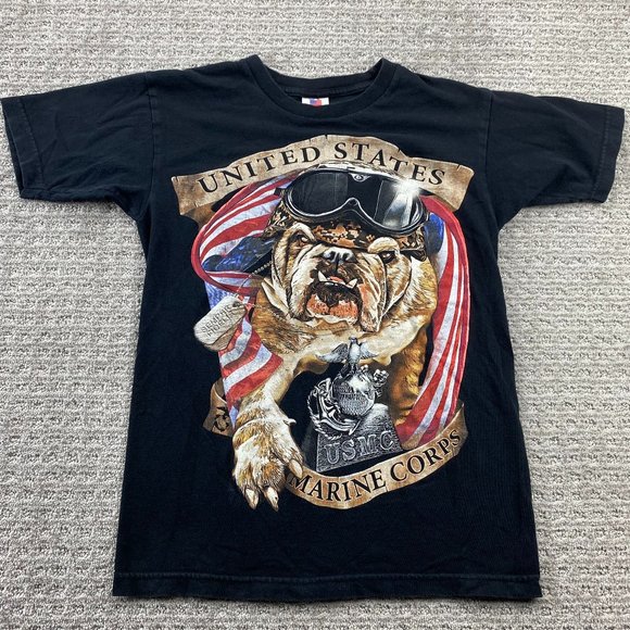 United States Marine Corps Shirt Women Small S Black Bulldog Graphic Print Tee - Picture 1 of 8